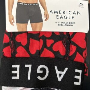 NWT AMERICAN EAGLE Flex 6" Boxer Brief Sz XS Red Black Heart A5